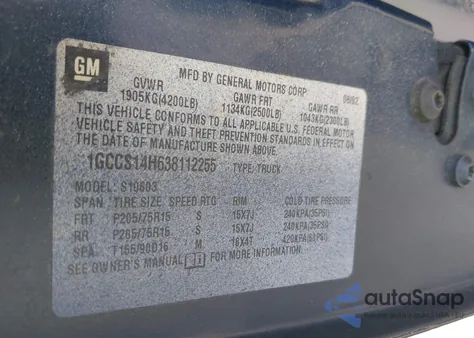 2003 Chevrolet S-10 Ls from USA, damaged, VIN 1GCCS14H638112255